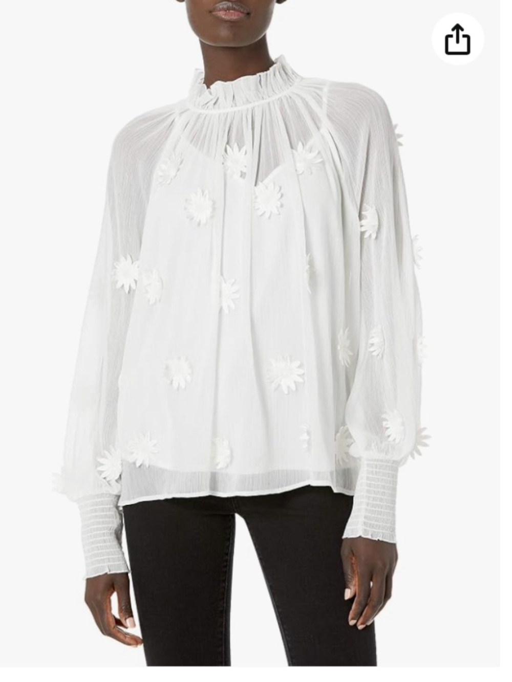 French Connection White Sheer Floral Appliqué Blouse | Romantic Statement Top